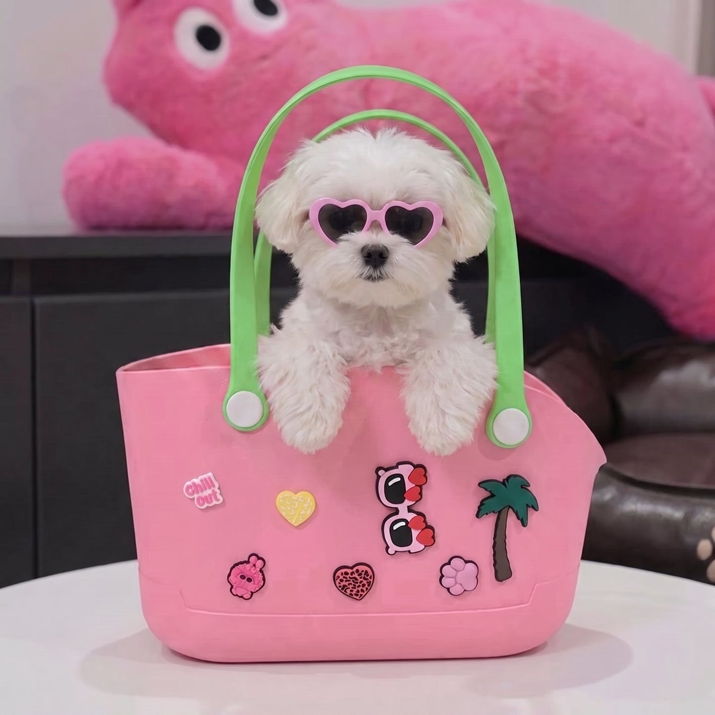 Perforated pet bag - portable, stylish, and easy to clean.