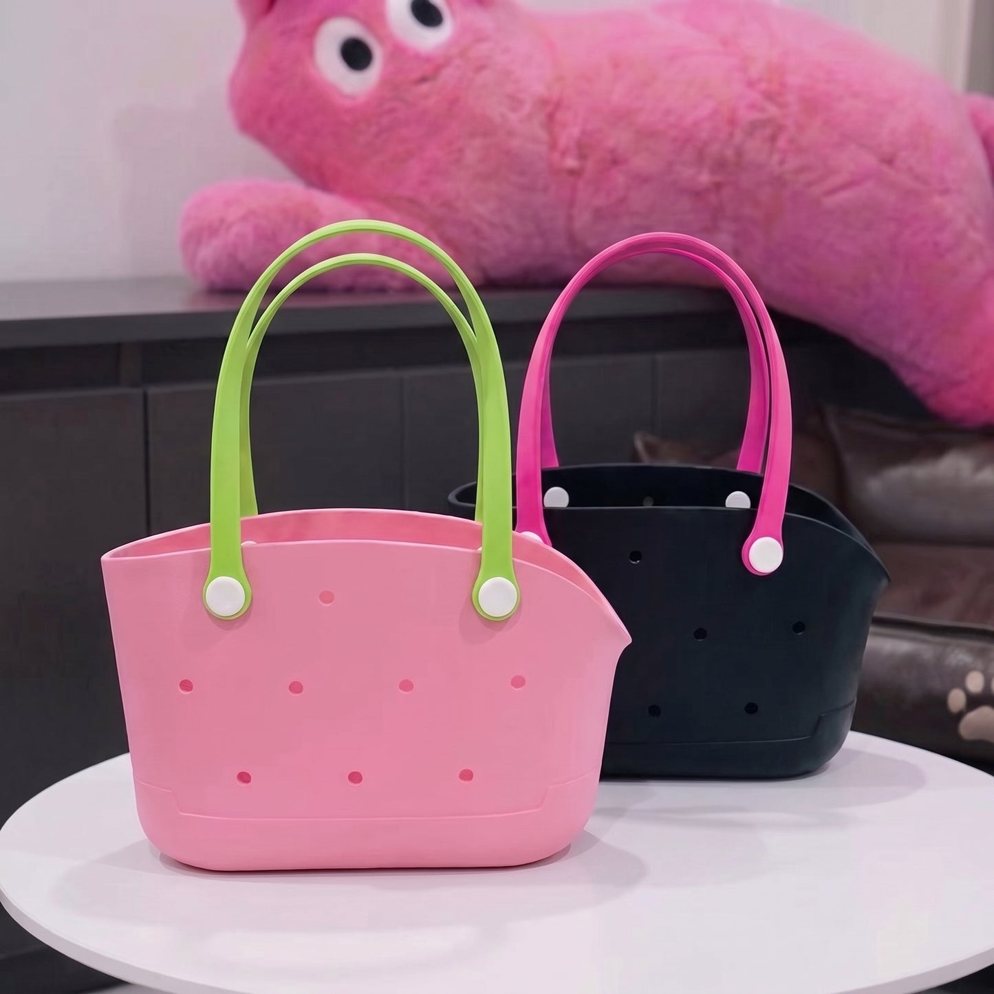 Perforated pet bag - portable, stylish, and easy to clean.