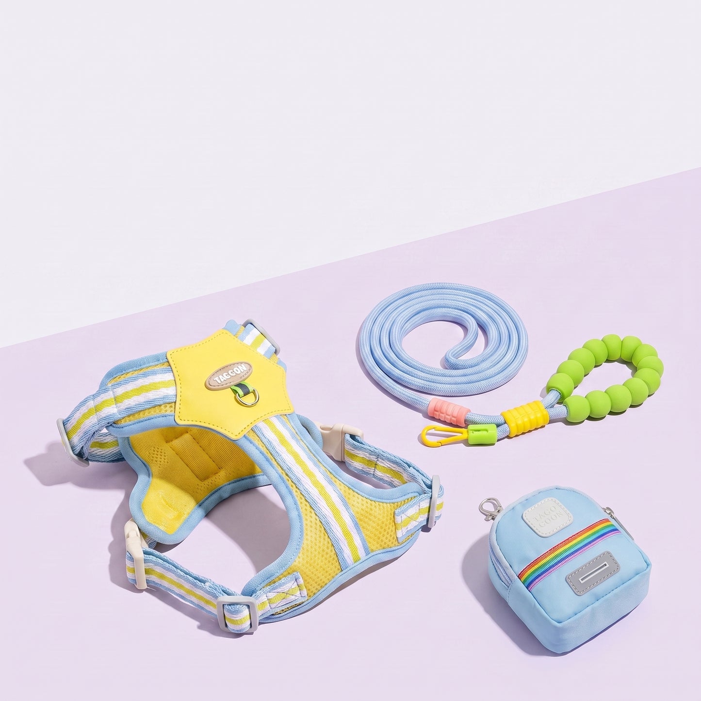 Dreamy Candy-colored Padded Harness + Cloud-feel Grip Leash + Pet Poop Bag Walk Kit