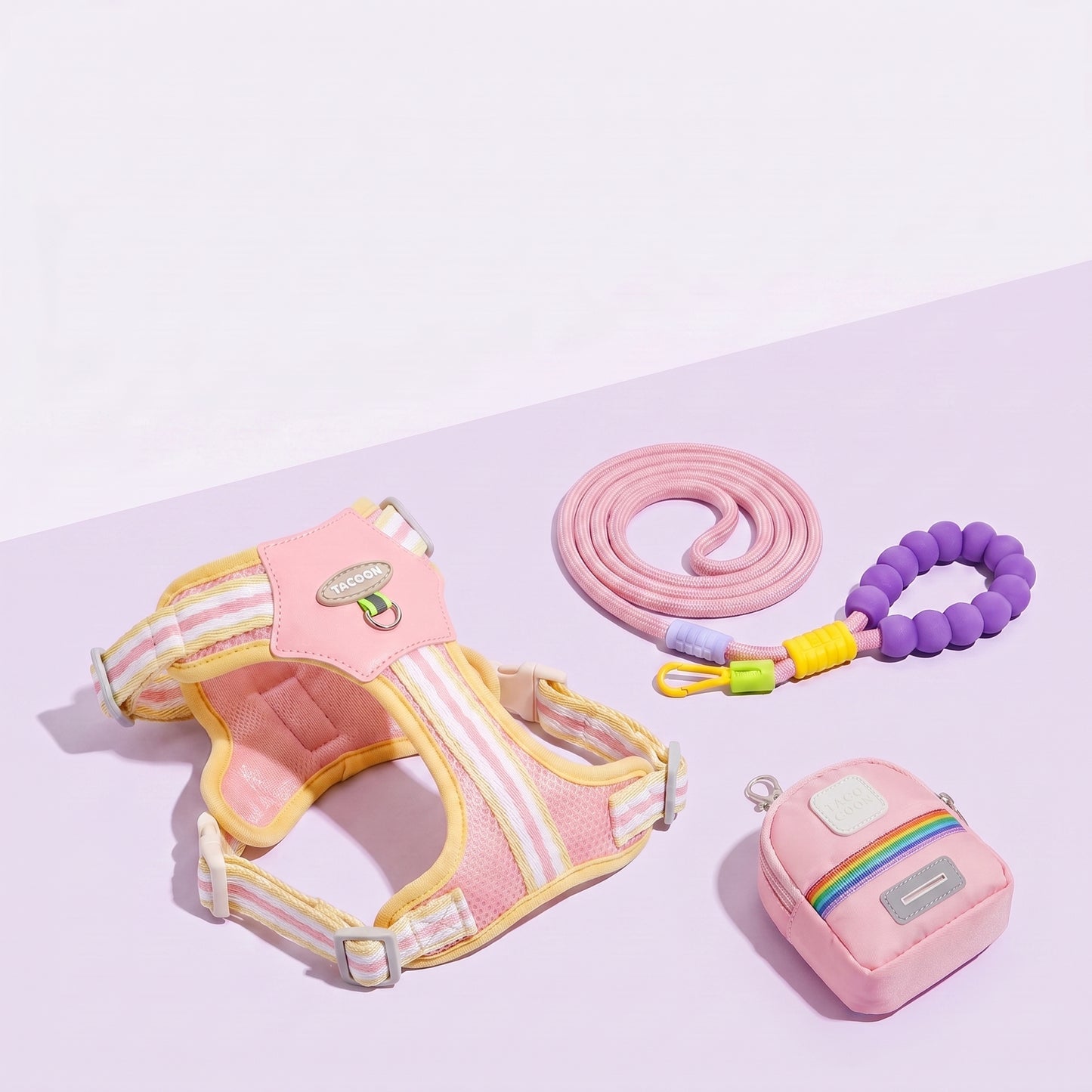 Dreamy Candy-colored Padded Harness + Cloud-feel Grip Leash + Pet Poop Bag Walk Kit