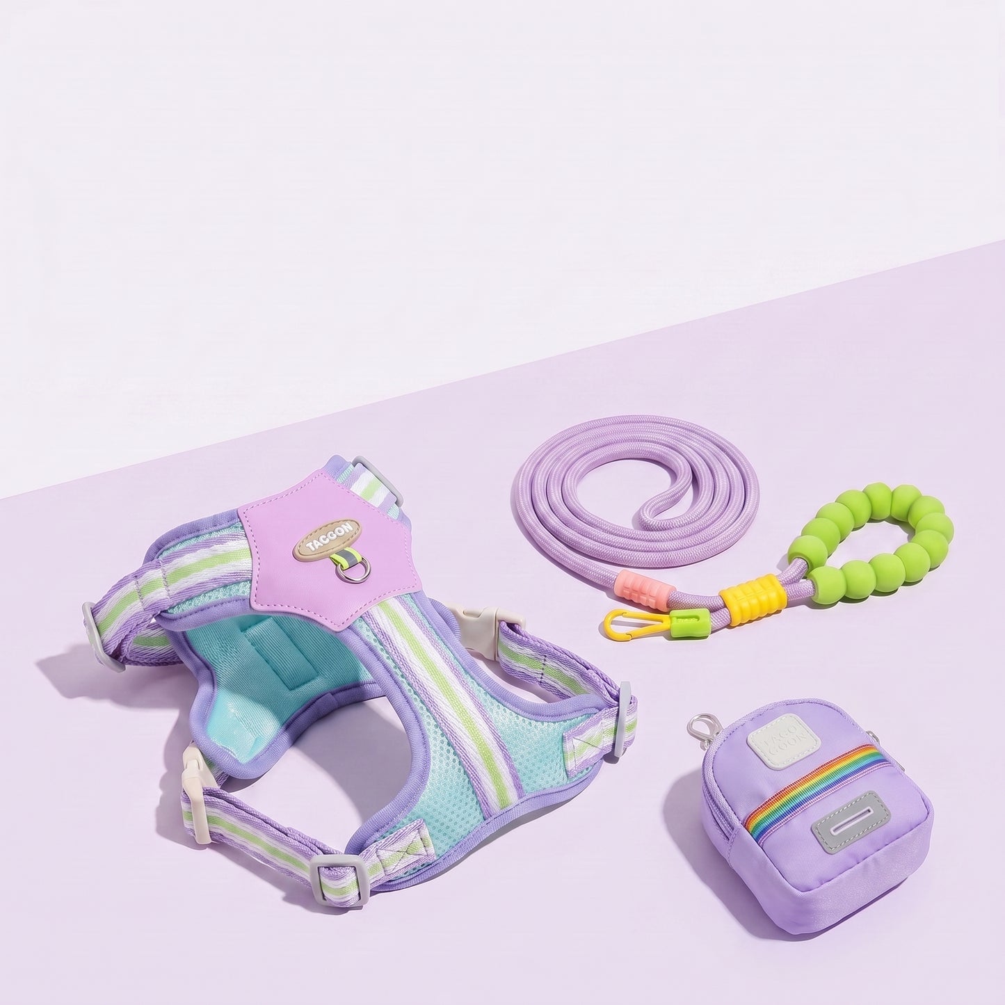 Dreamy Candy-colored Padded Harness + Cloud-feel Grip Leash + Pet Poop Bag Walk Kit