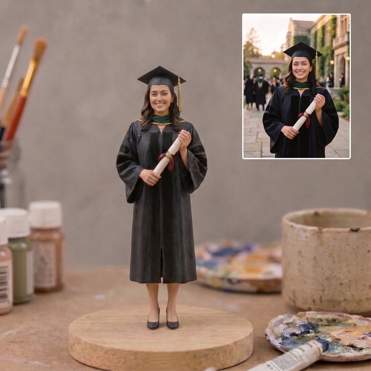 Custom Couple Figurine From Photo, Personalized 3D Statue, Handmade Wedding Anniversary Gift With Wood Base